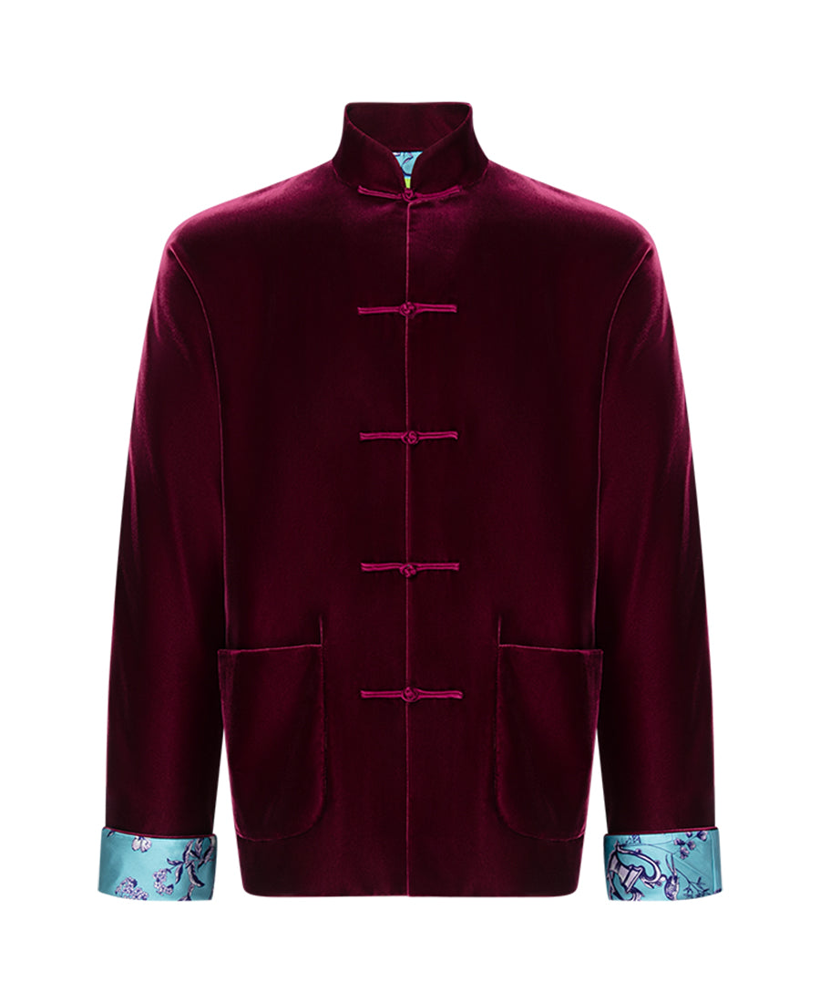 Tang Winding Stream Party Velvet Tang Jacket-Burgundy