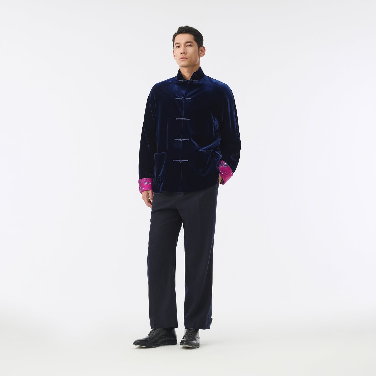 Winding Stream Party Velvet Tang Jacket Navy