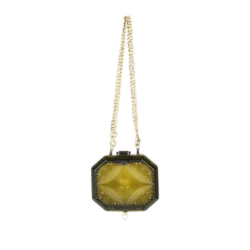 Hand Carved Octagon Clutch Olive