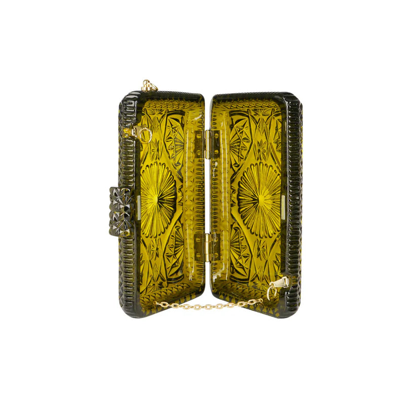 Hand Carved Rectangle Clutch Olive