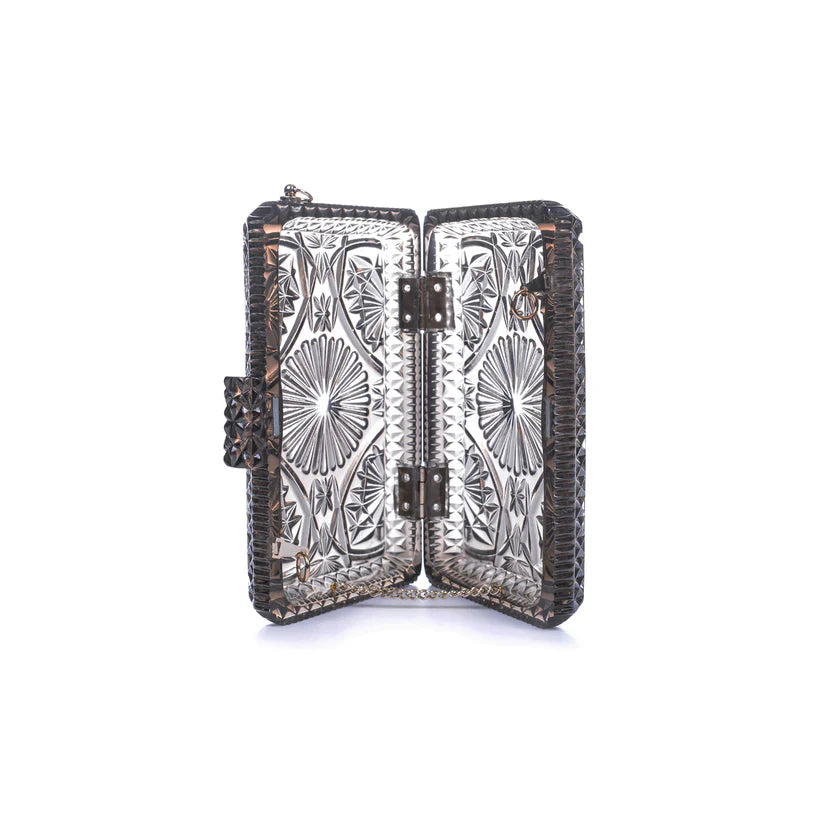 Hand Carved Rectangle Clutch Dark Grey