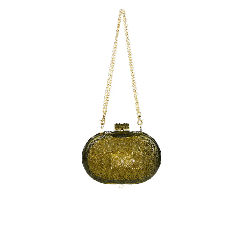 Hand Carved Oval Clutch Olive