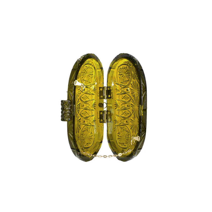 Hand Carved Oval Clutch Olive