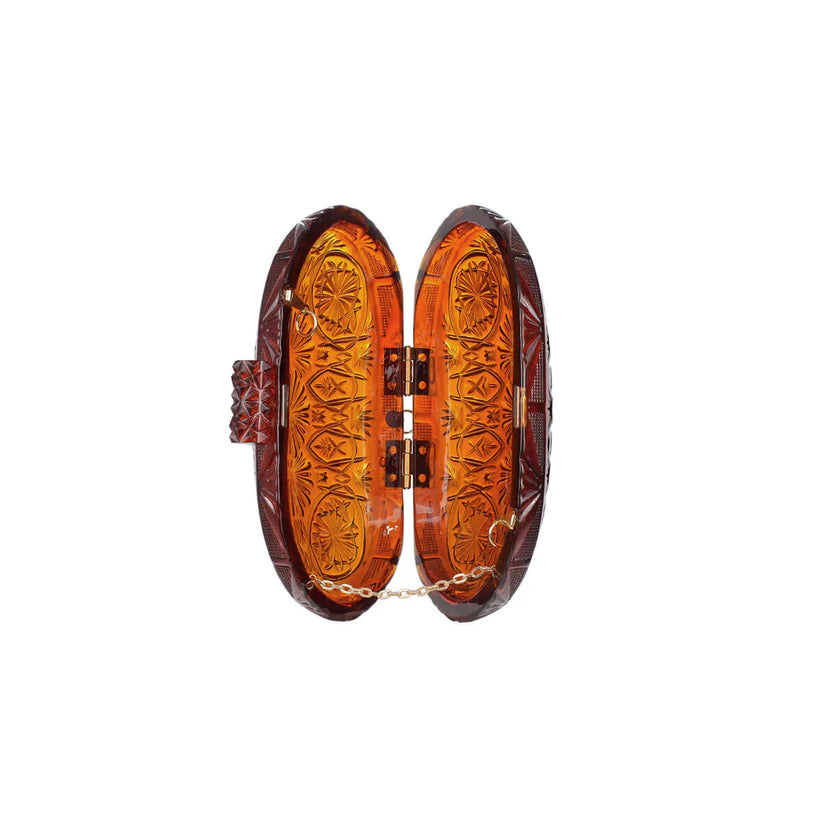 Hand Carved Oval Clutch Amber