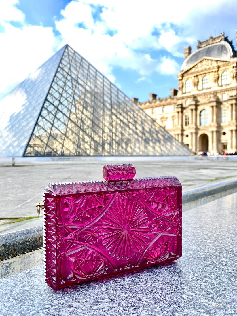 Hand Carved Rectangle Clutch Deep Purple