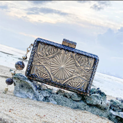 Hand Carved Rectangle Clutch Dark Grey