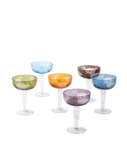 Multicolour Peony Coupe Glasses  Set of 6