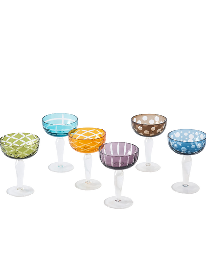 Multicolour Cuttings Coupe Glasses  Set of 6