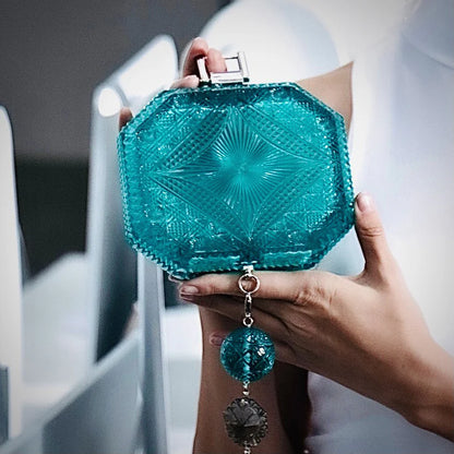 Hand Carved Octagon Clutch Aqua