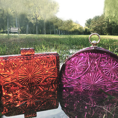 Hand Carved Rectangle Clutch Amber