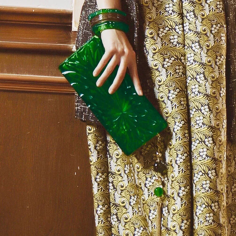 Long Rectangle Clutch Emerald Green