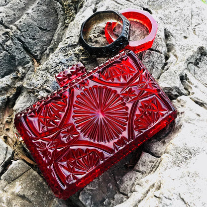 Hand Carved Rectangle Clutch Burgundy