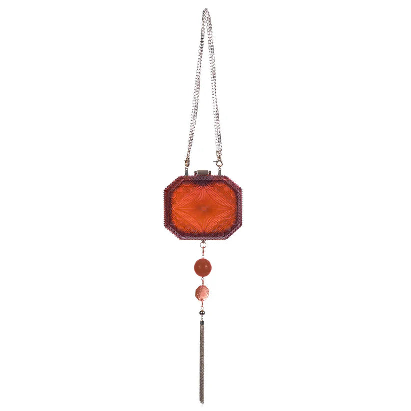 Hand Carved Octagon Clutch Amber