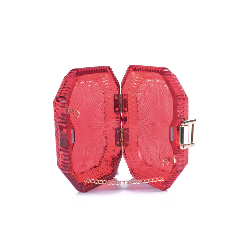 Hand Carved Octagon Clutch Burgundy