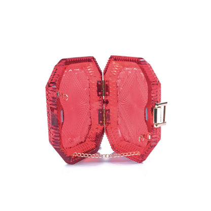 Hand Carved Octagon Clutch Burgundy