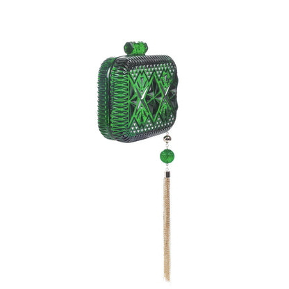 Hand Carved Clutch Emerald Green