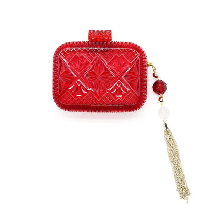 Hand Carved Clutch Burgundy