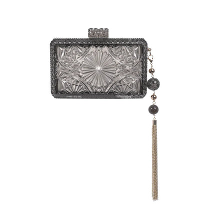 Hand Carved Rectangle Clutch Dark Grey