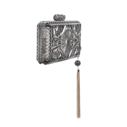 Hand Carved Rectangle Clutch Dark Grey
