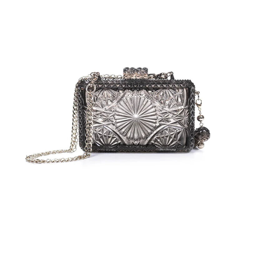 Hand Carved Rectangle Clutch Dark Grey