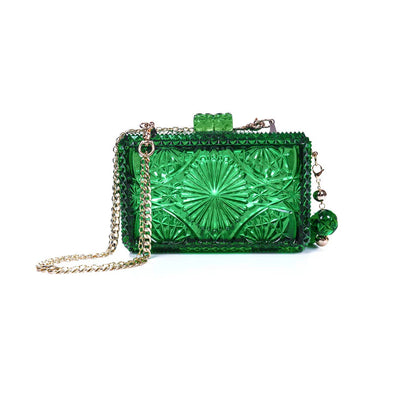 Hand Carved Rectangle Clutch Emerald Green
