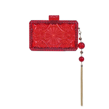 Hand Carved Rectangle Clutch Burgundy