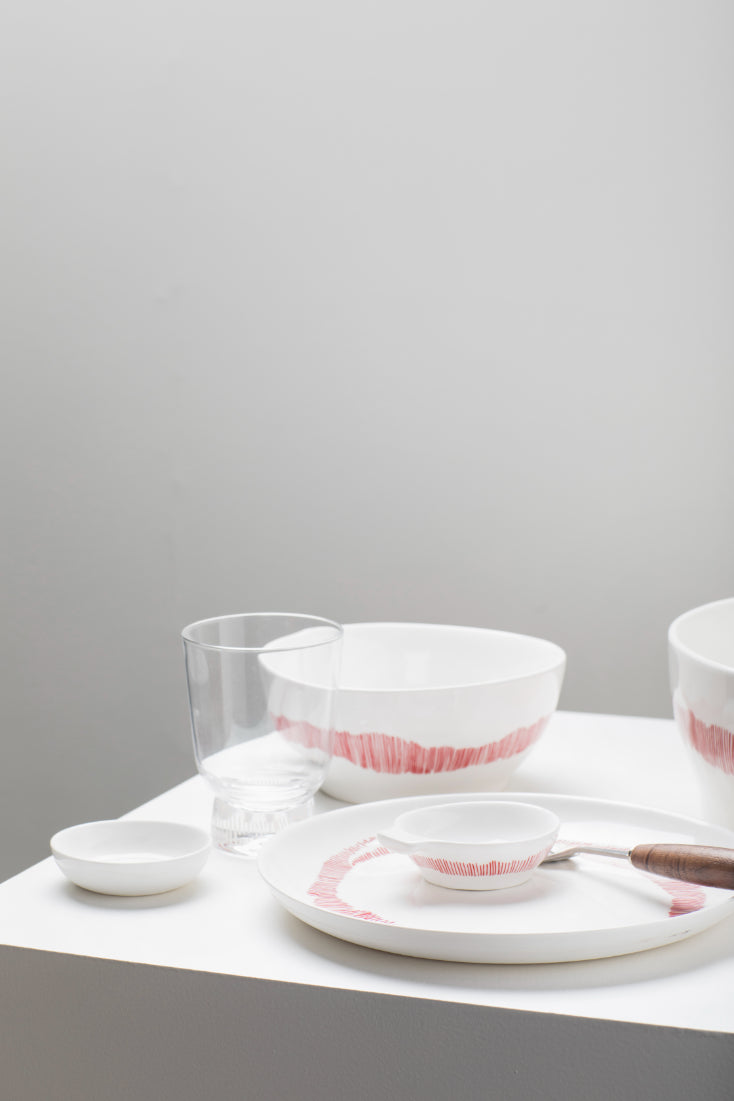 Feast Tapas Plate, White  Stripes Red Set Of 4