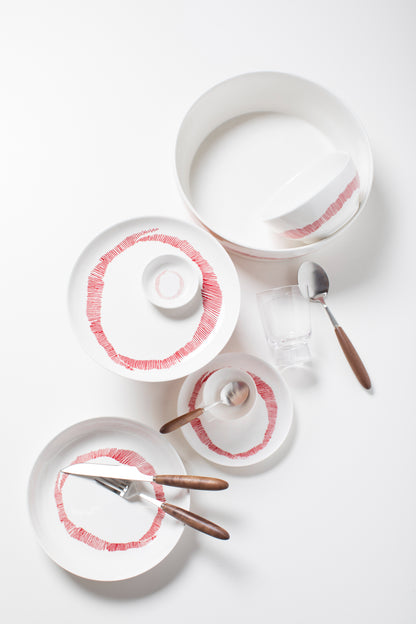 Feast Bowls ,White Swirl Red Stripes Set of 4