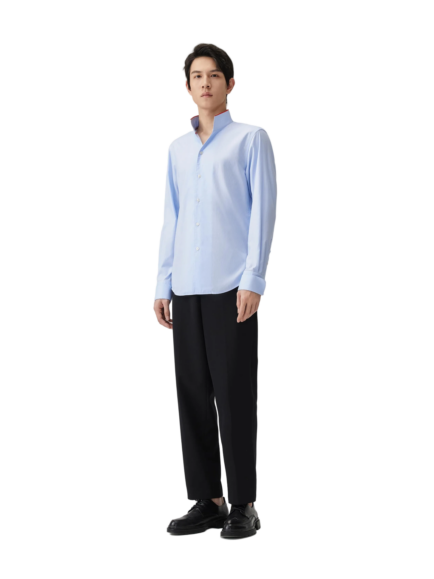 Contrast Colour Mandarin Collar Shirt Light Blue