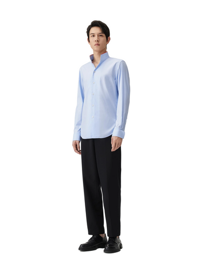 Contrast Colour Mandarin Collar Shirt Light Blue
