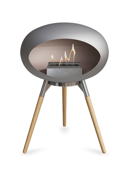 Nickel- Wood Legs Low Polished Steel-Soap treated Oak Steel Burner