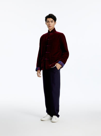 Velvet Tang Jacket With Dragon Jacquard Silk Lining Burgandy
