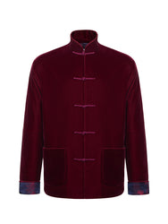 Velvet Tang Jacket With Dragon Jacquard Silk Lining Burgandy