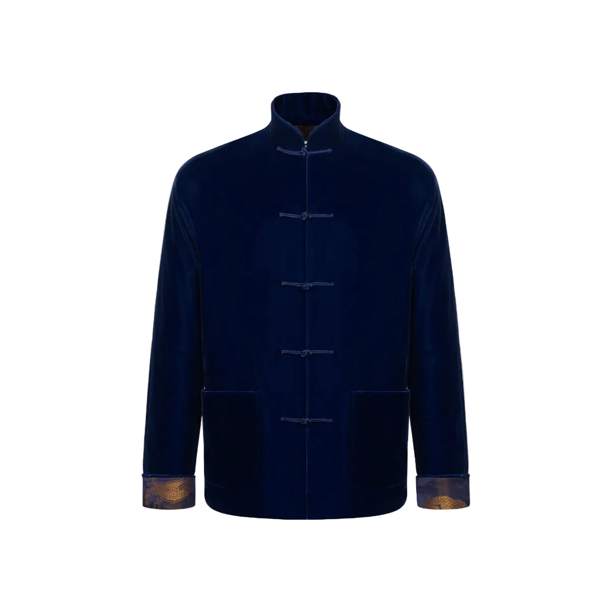 Velvet Tang Jacket With Dragon Jacquard Silk Lining Navy