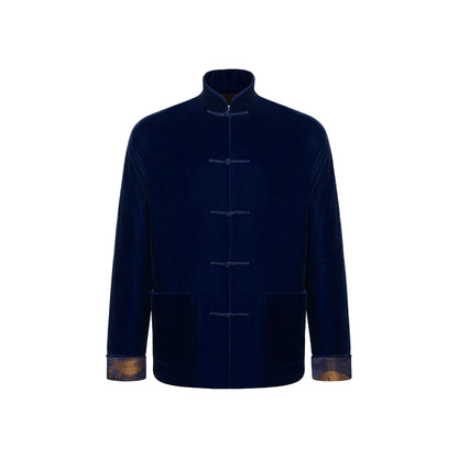 Velvet Tang Jacket With Dragon Jacquard Silk Lining Navy