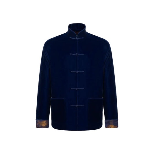 Velvet Tang Jacket With Dragon Jacquard Silk Lining Navy