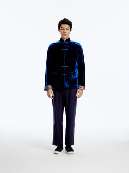 Velvet Tang Jacket With Dragon Jacquard Silk Lining Navy