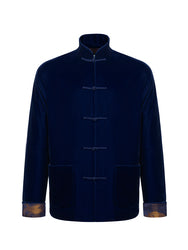 Velvet Tang Jacket With Dragon Jacquard Silk Lining Navy