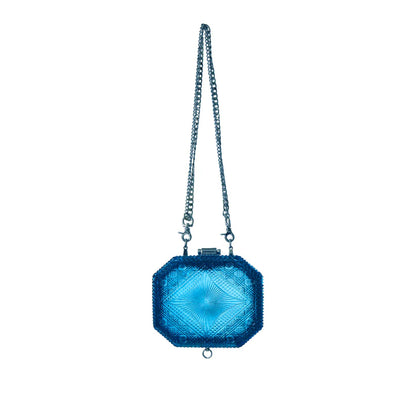 Hand Carved Octagon Clutch Classic Blue