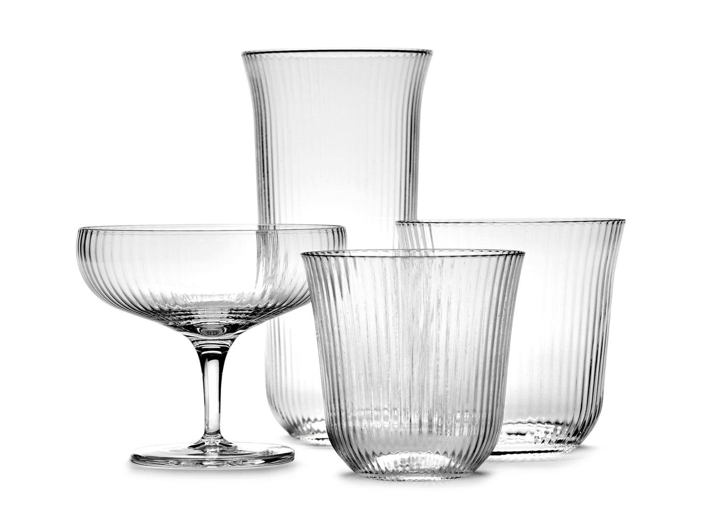 Inku  Small Tumbler Transparent Ribbed Glasses  Set of 4