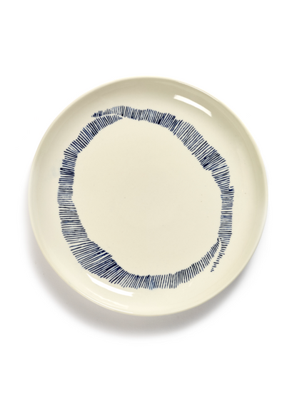 Feast Breakfast Plates, White Swirl Blue Stripes Set of 2