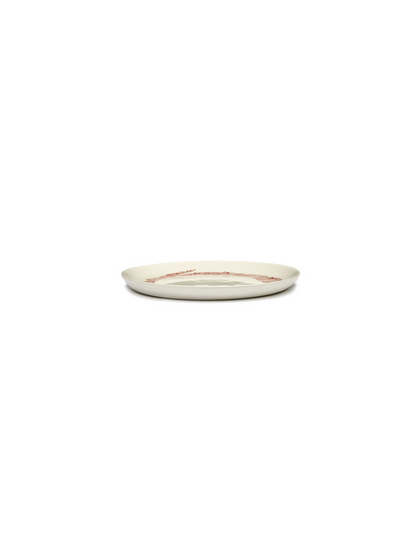 Feast Starter Plates, White Swirl Red Stripes  Set of 2