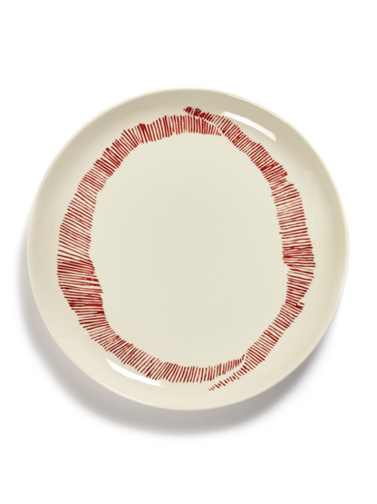 Feast Starter Plates, White Swirl Red Stripes  Set of 2