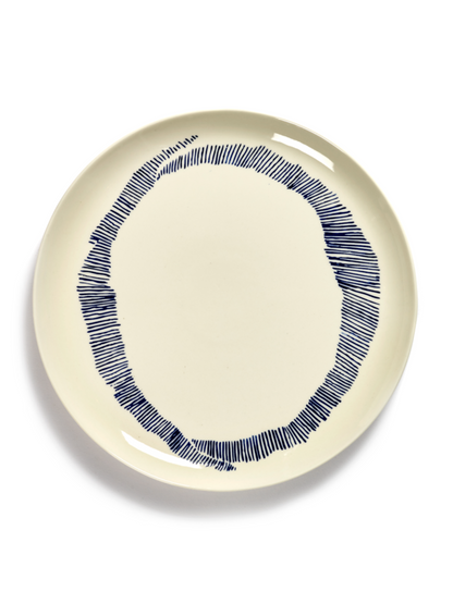 Feast  Dinner Plates, White Swirl Blue Stripes Set of 2