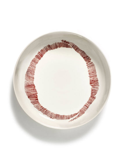 Feast Deep Plates, White Red Stripes  Set of 2