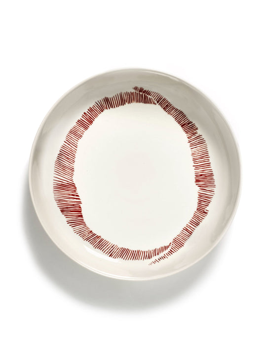 Feast Deep Plates, White Red Stripes  Set of 2