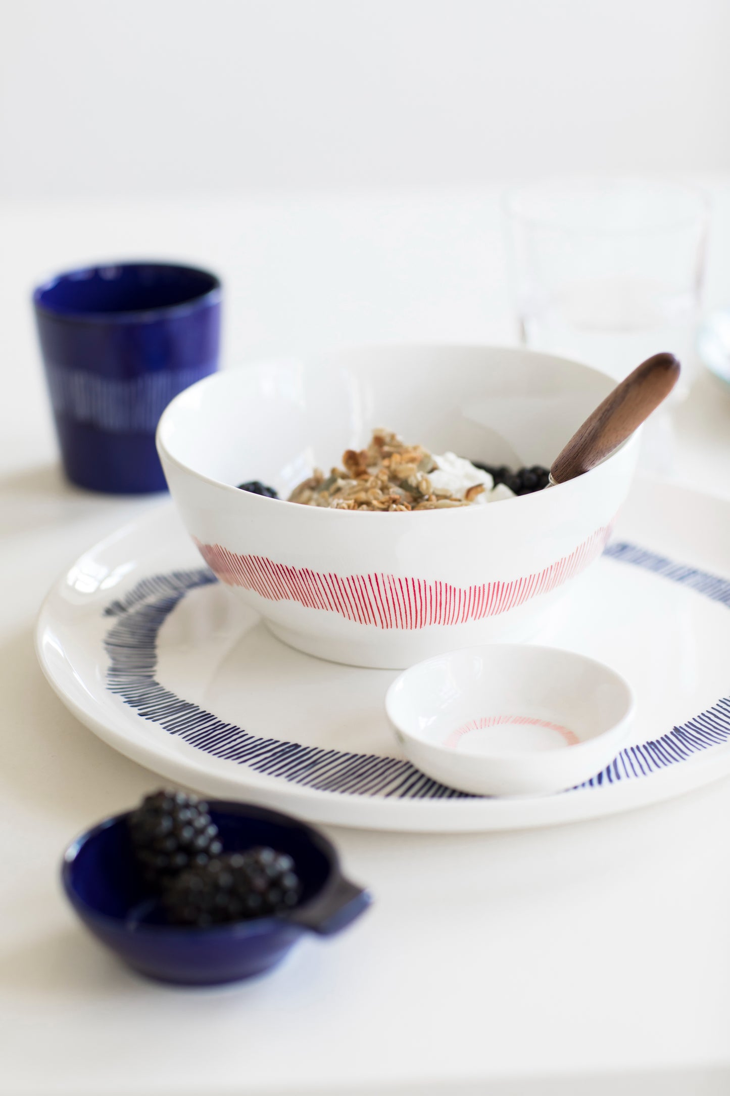 Feast Bowls ,White Swirl Red Stripes Set of 4