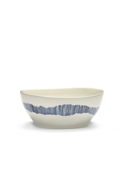 Feast  Bowls ,White Swirl Blue Stripes Set of 4