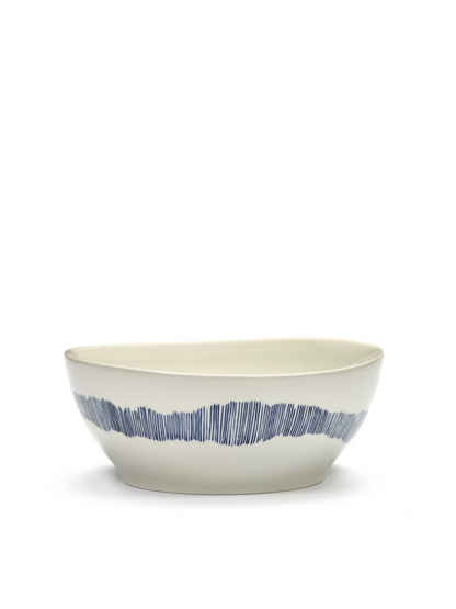 Feast  Bowls ,White Swirl Blue Stripes Set of 4