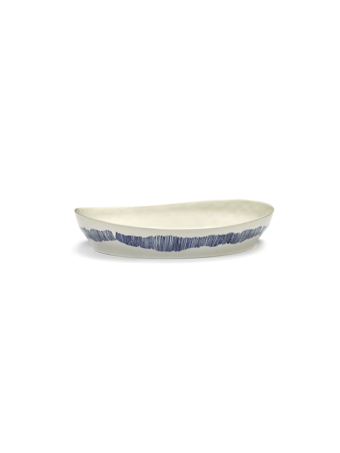Feast Deep Serving Plate,  White Blue Stripes